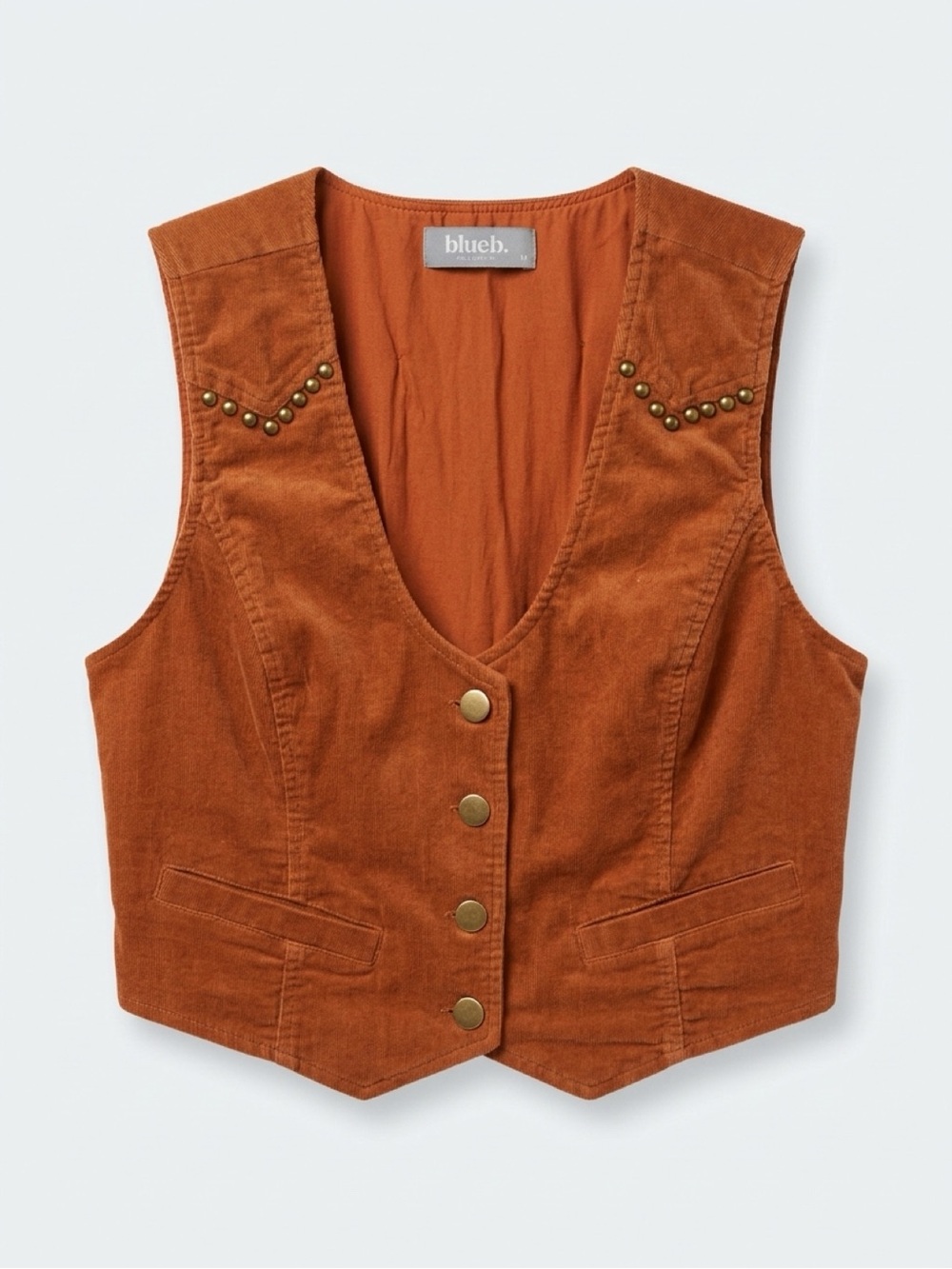 Rust Corduroy Vest with Stud Details
